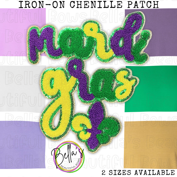 Iron-On Mardi Gras Chenille Patch - PATCH ONLY!!! – Bella's Beautiful Bows