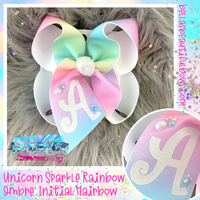 Unicorn Sparkle Rainbow Ombre' Initial Hairbow
